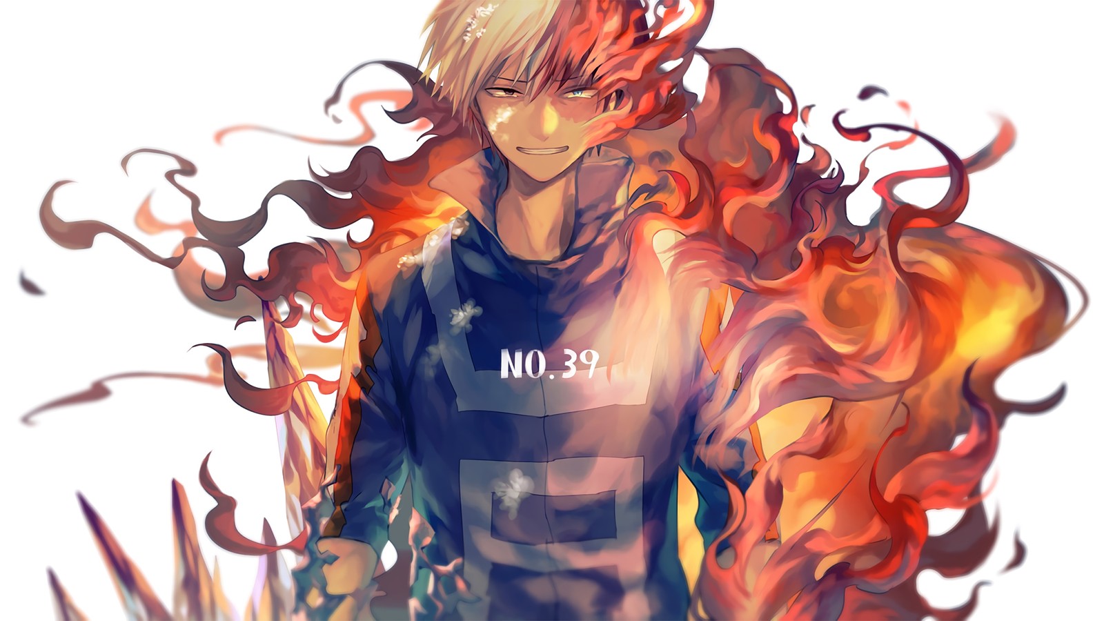 Скачать обои shoto todoroki, пламя, огонь, боку но хиро академия, my hero academia