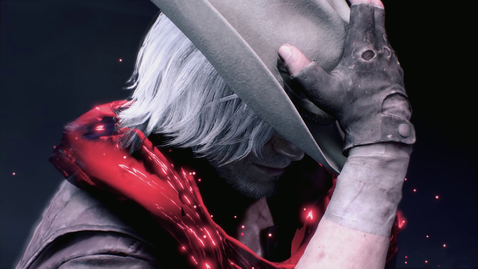 A close up of a person holding a knife in their hand (dante, devil may cry 5, video game)