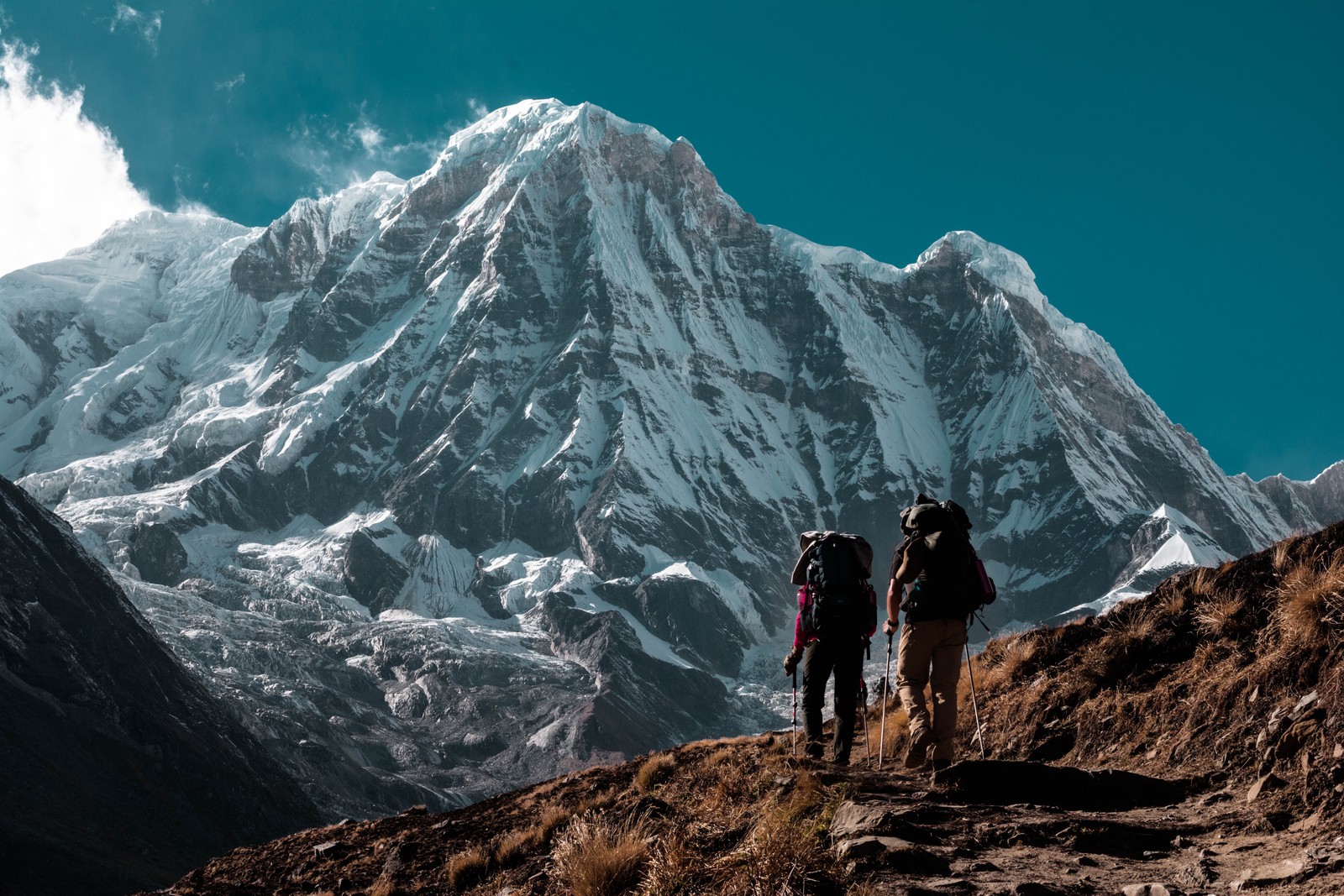 mountainous landforms, sky, trekking, mountain range, glacier Download Wallpaper