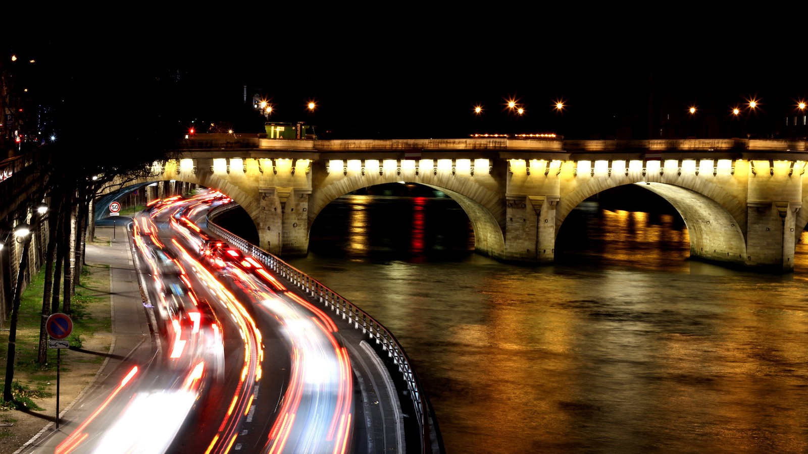 Lade brücke, nacht, wahrzeichen, licht, beleuchtung Hintergrund herunter