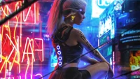 Fille cyberpunk dans un paysage urbain néon