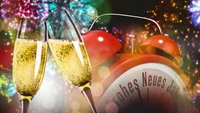 New Year Celebration with Champagne and Festive Fireworks