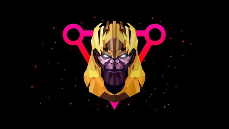 Крупный план человека с ножницами в волосах (танос, thanos, amoled, низкий полигон, произведение искусства)