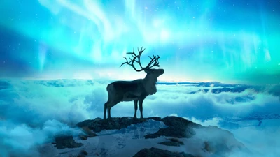 Majestuosos renos bajo el cielo de la aurora boreal