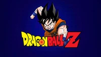 Son Goku in action with a vibrant blue background, featuring the iconic Dragon Ball Z logo.