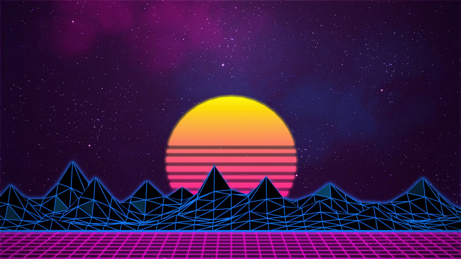 Téléchargez le fond d'écran retrowave, synthwave, coucher de soleil, art numérique