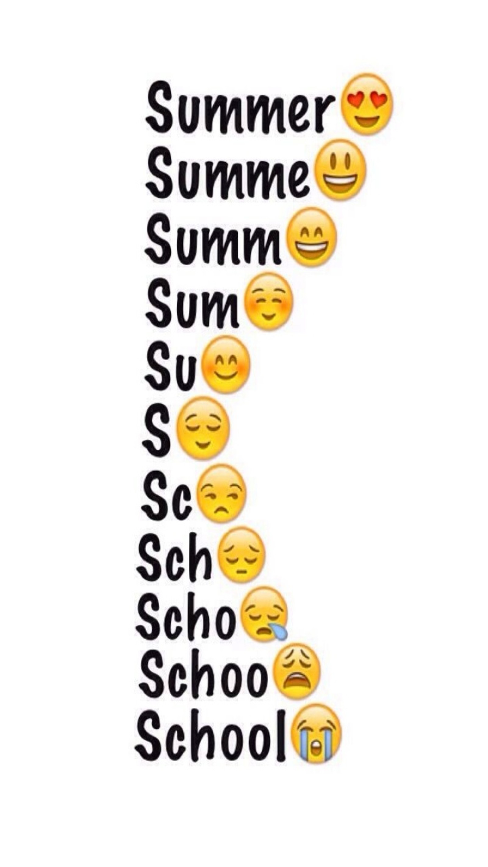 A number of emoticions with the words summer and school (emoji, funny, school)