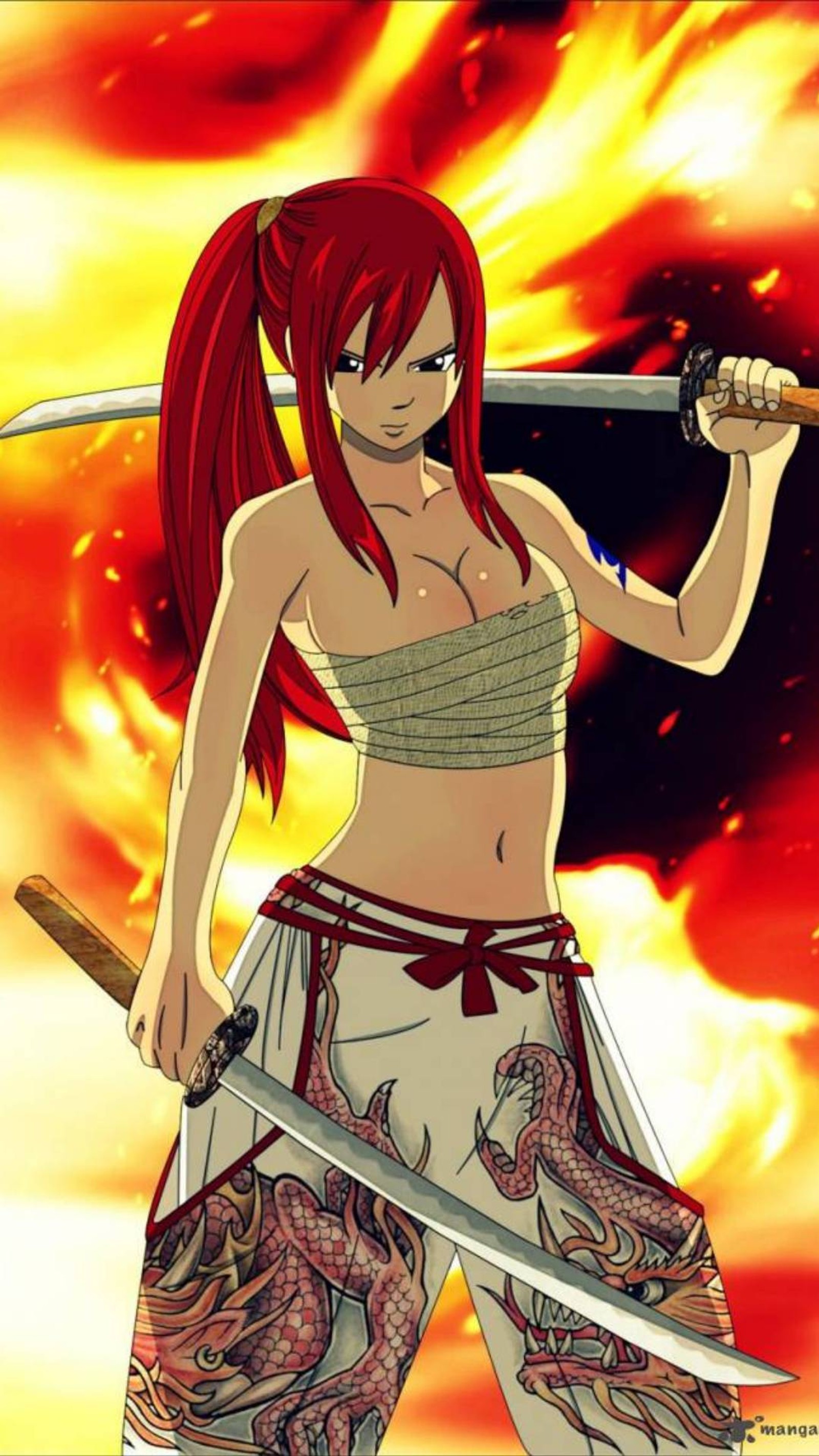 Скачать обои аниме, anime, дракон, эрза, erza