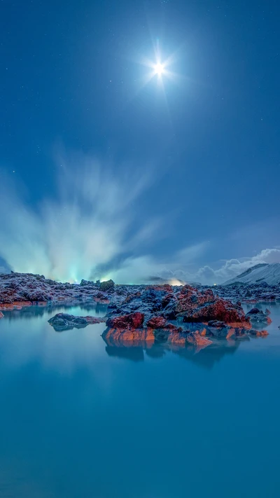 1080p, cielo despejado, hd, lago, luna