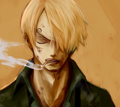 Sanji de One Piece : Expression intense avec de la fumée et des égratignures