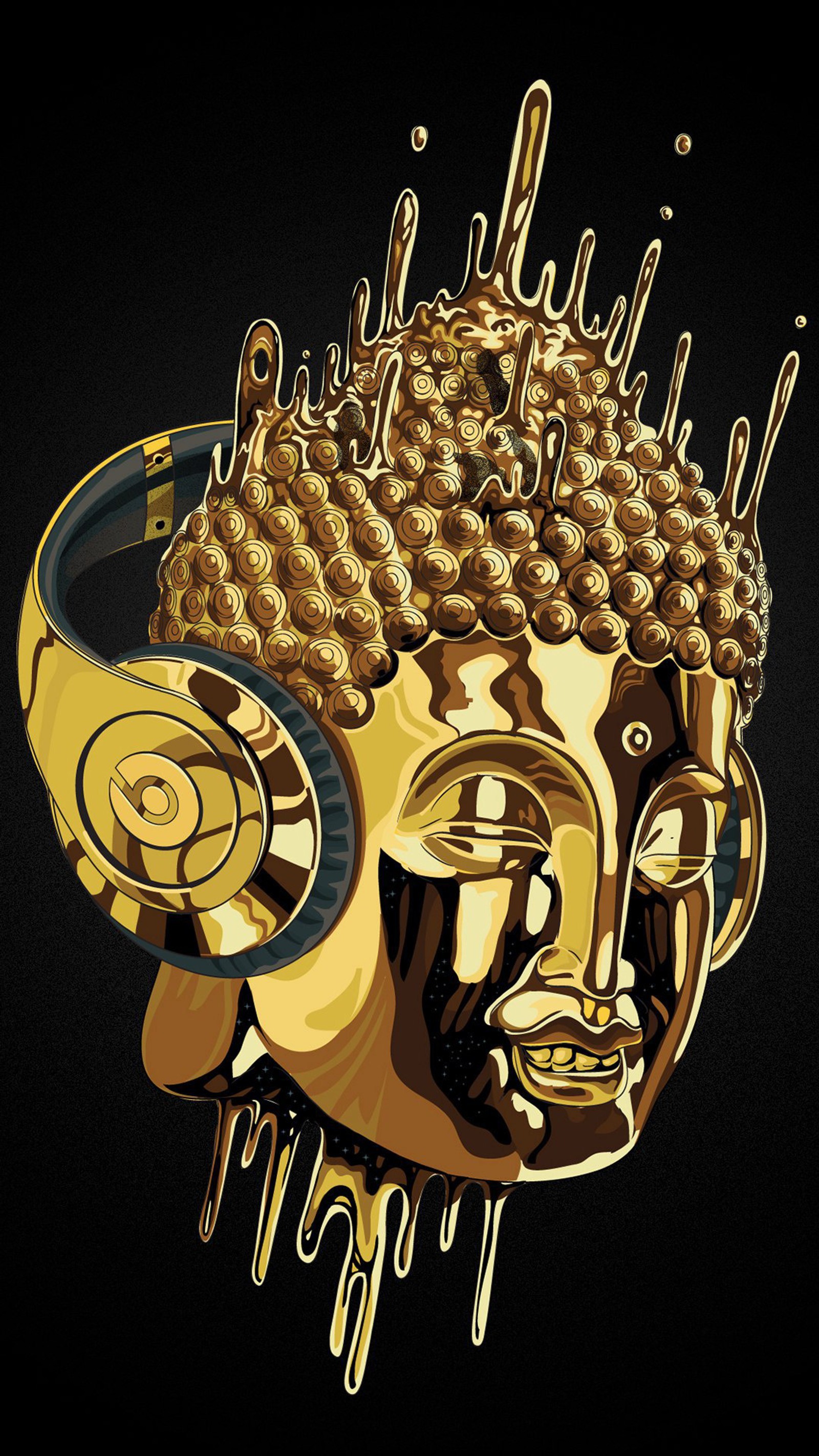 gold, head, headphones, music, super design wallpaper