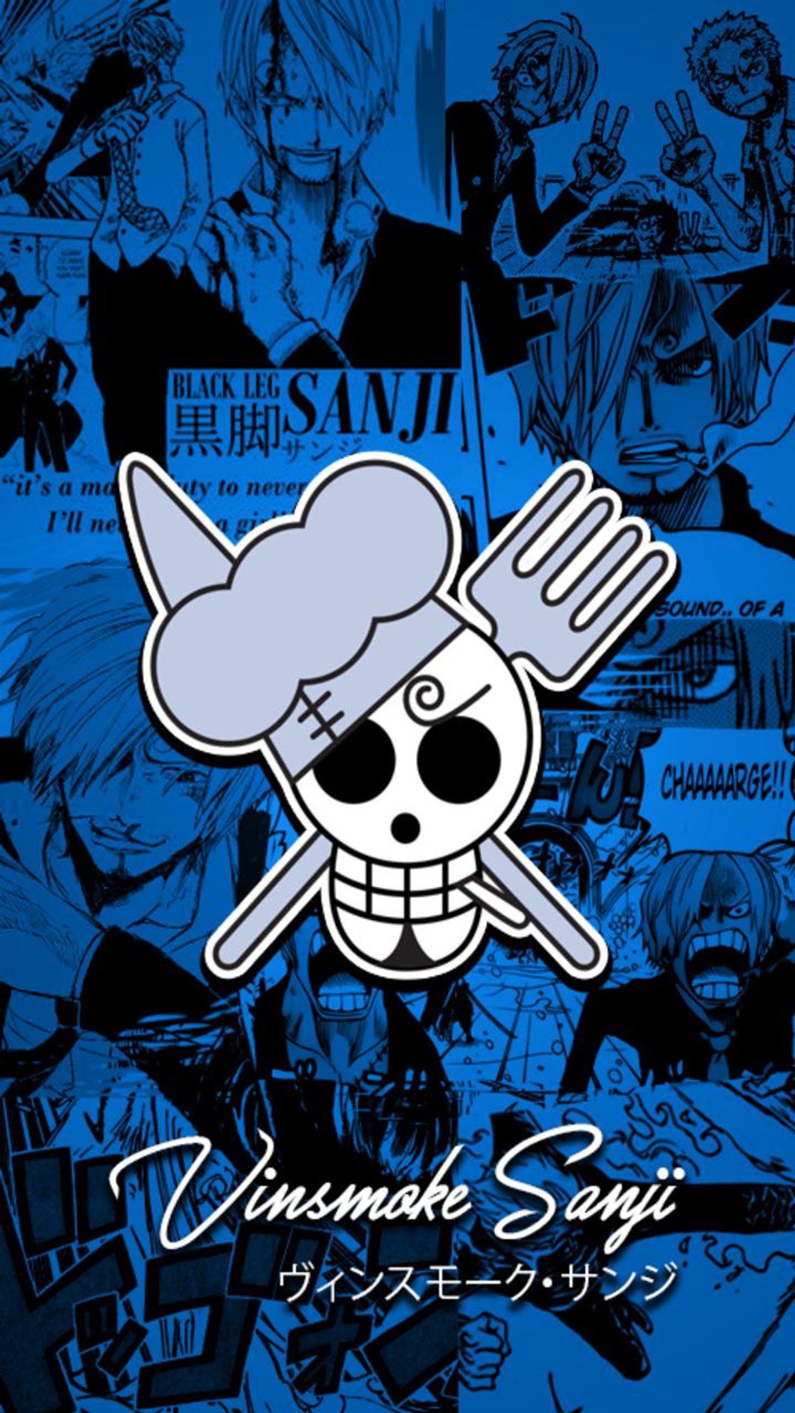 Un primer plano de un personaje de dibujos animados con un tenedor y un cuchillo (anime, one piece, sanji, símbolo)