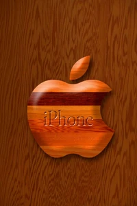 Logo de Apple de madera con inscripción de iPhone