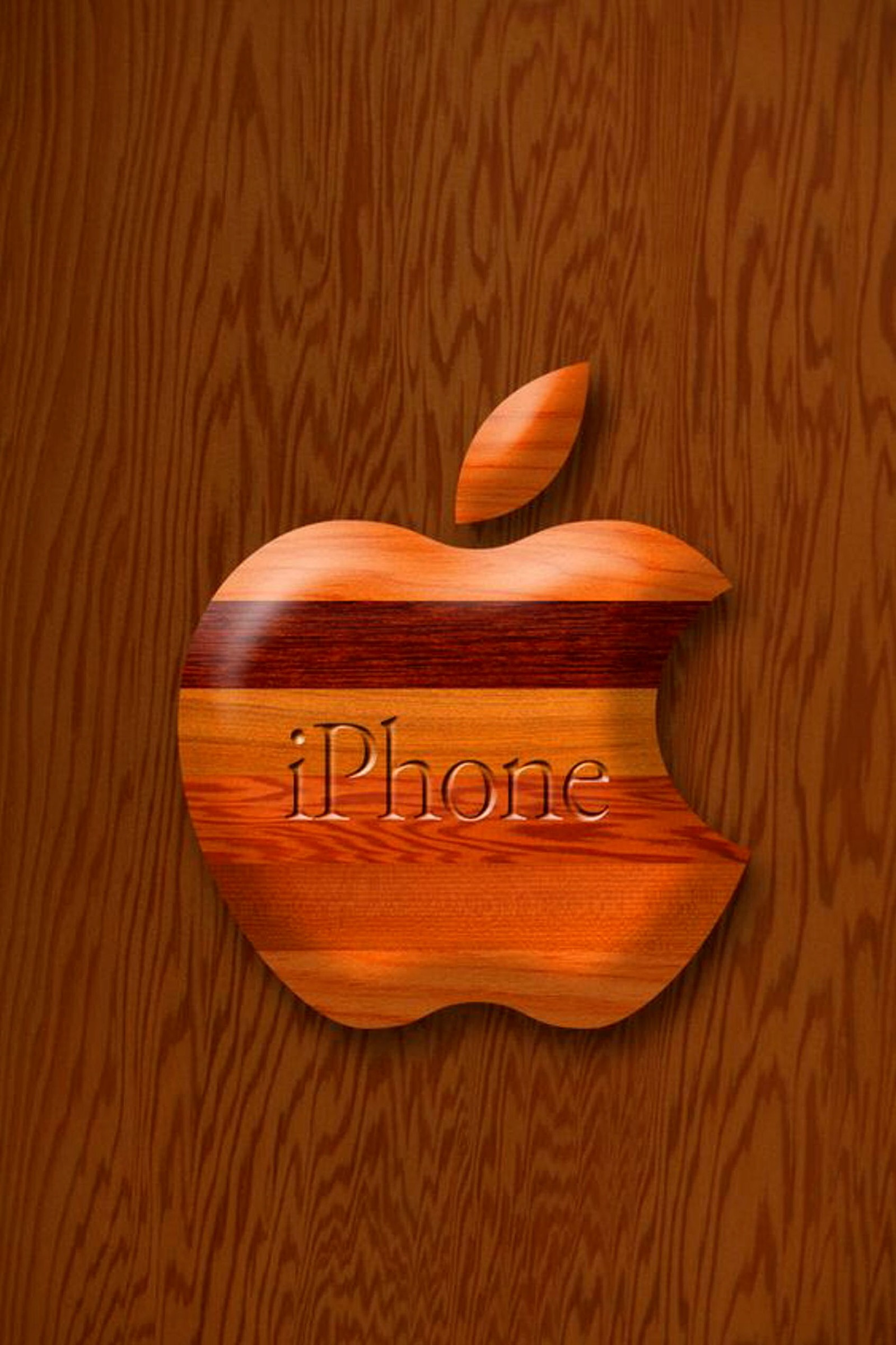 Ein apple-logo an einer holzwand mit einem holz-hintergrund (apfel, iphone)