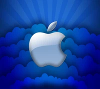 manzana, logo de apple, azul, nubes, iphone