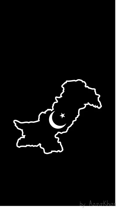 Contour minimaliste du Pakistan avec croissant et étoile sur fond noir