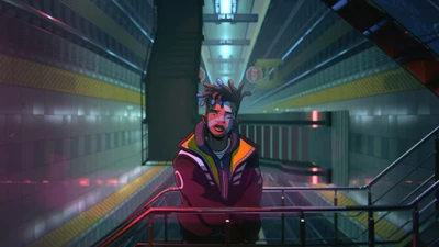 Ekko de True Damage dans un cadre urbain futuriste