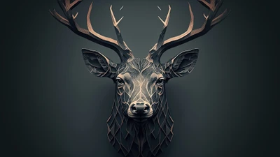 Art numérique stylisé d'une tête de cerf majestueuse avec des motifs géométriques complexes.