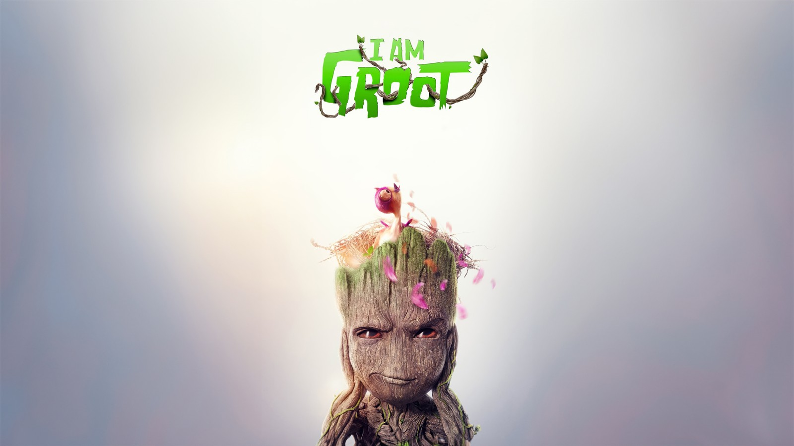 Um grooter com uma flor na cabeça (eu sou groot, i am groot, temporada 2, série 2023, 5k)