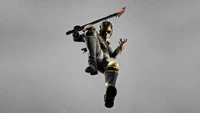 Epic Armor-Wearing Character in Mid-Air Action for 2024 Video Games