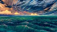 Dynamic Ocean Waves Under a Dramatic Sky