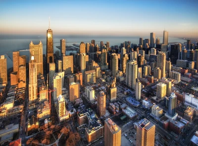 Skyline de Chicago: Uma deslumbrante paisagem urbana diurna vista de cima