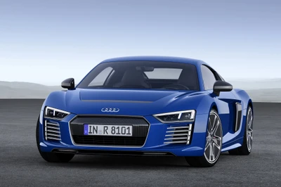 Voiture de sport Audi R8 bleue sur un fond minimaliste