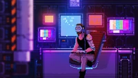 Garçon Lofi Cyberpunk dans une expérience VR néon