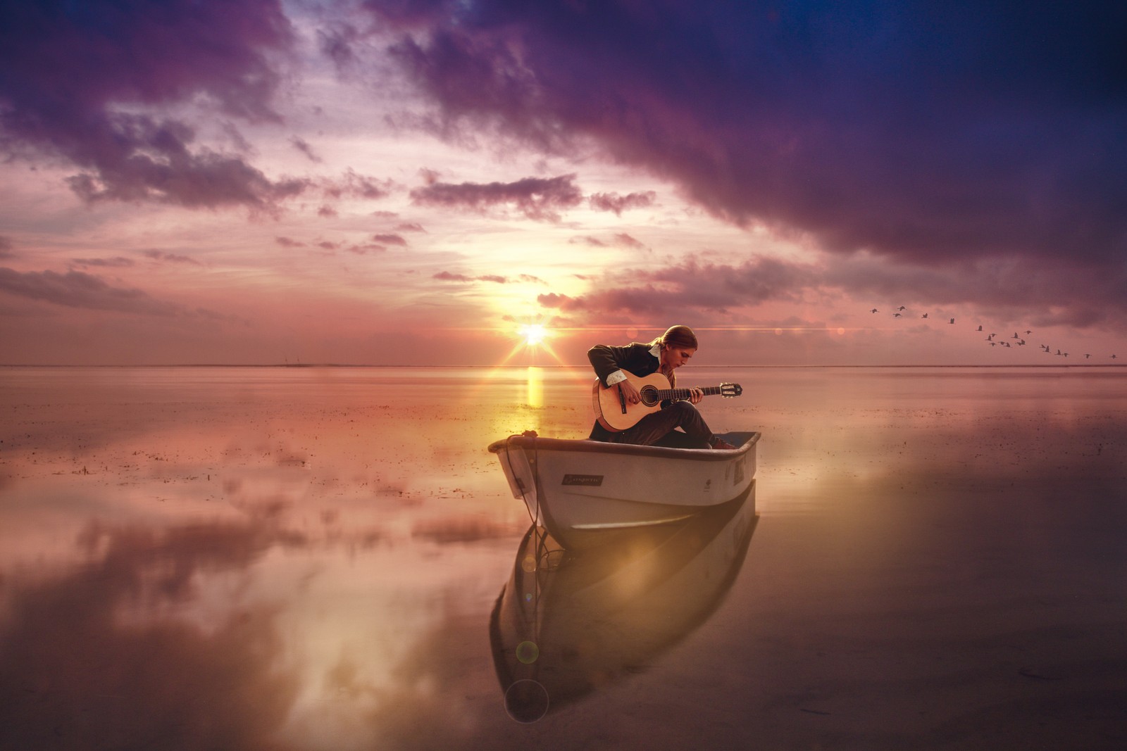 boating, calm, horizon, sea, reflection wallpaper