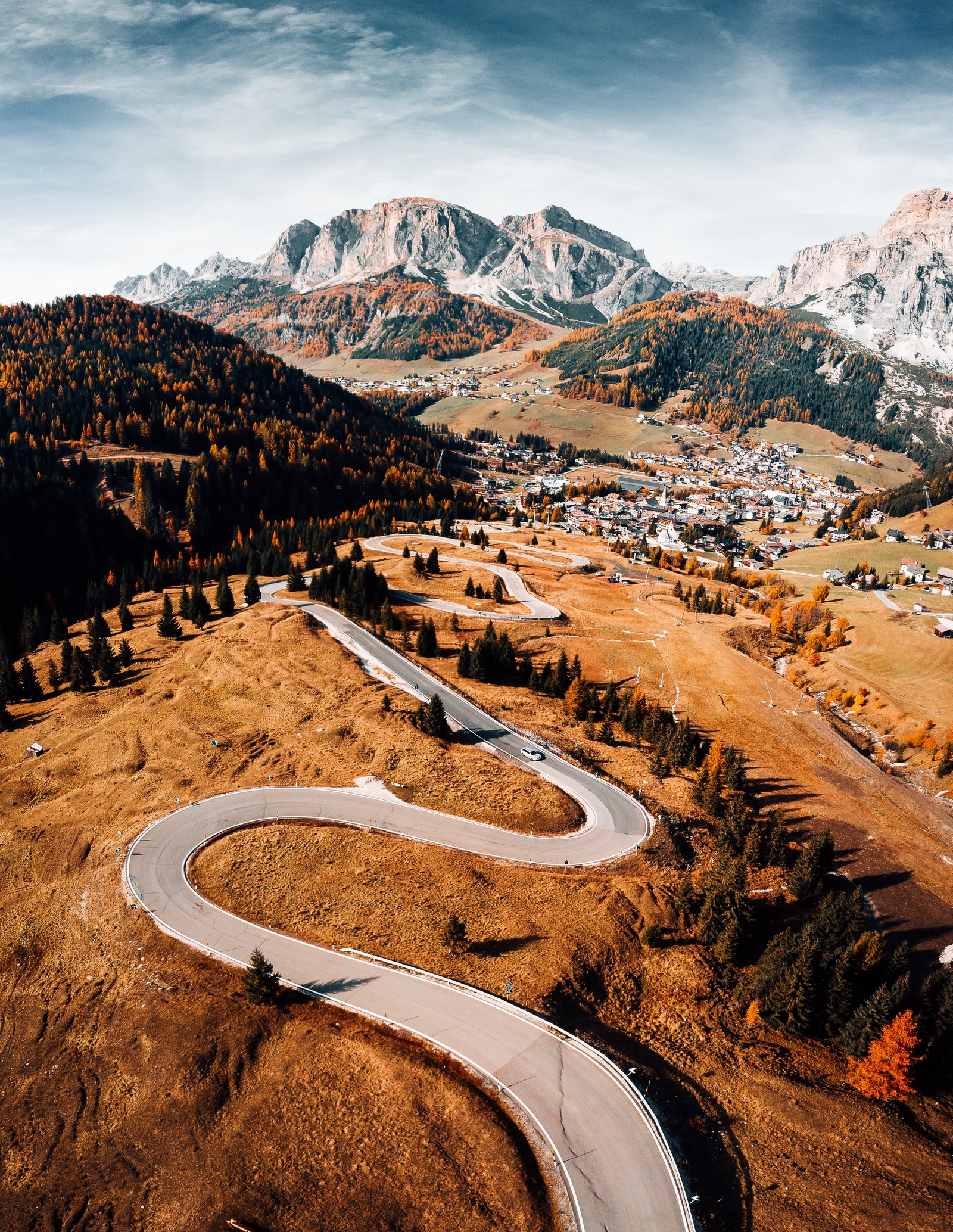 autumn, mountains, landscape, road, aerial view wallpaper