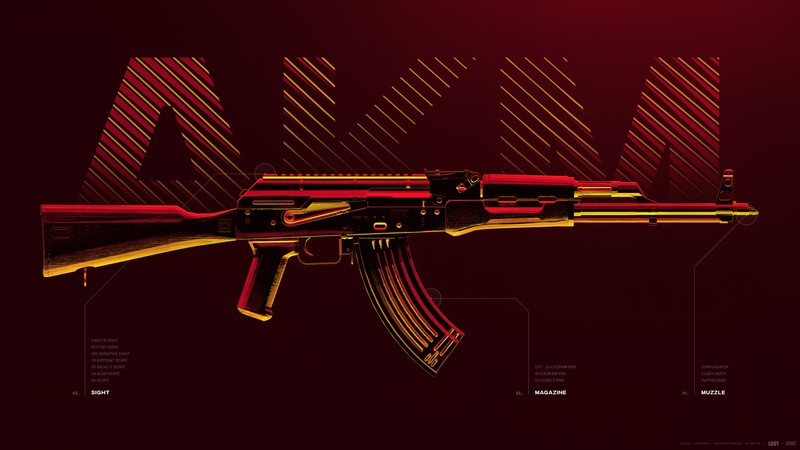 Красная и желтая винтовка ак-74 на красном фоне (акм, akm, штурмовая винтовка, pubg mobile, playerunknowns battlegrounds)