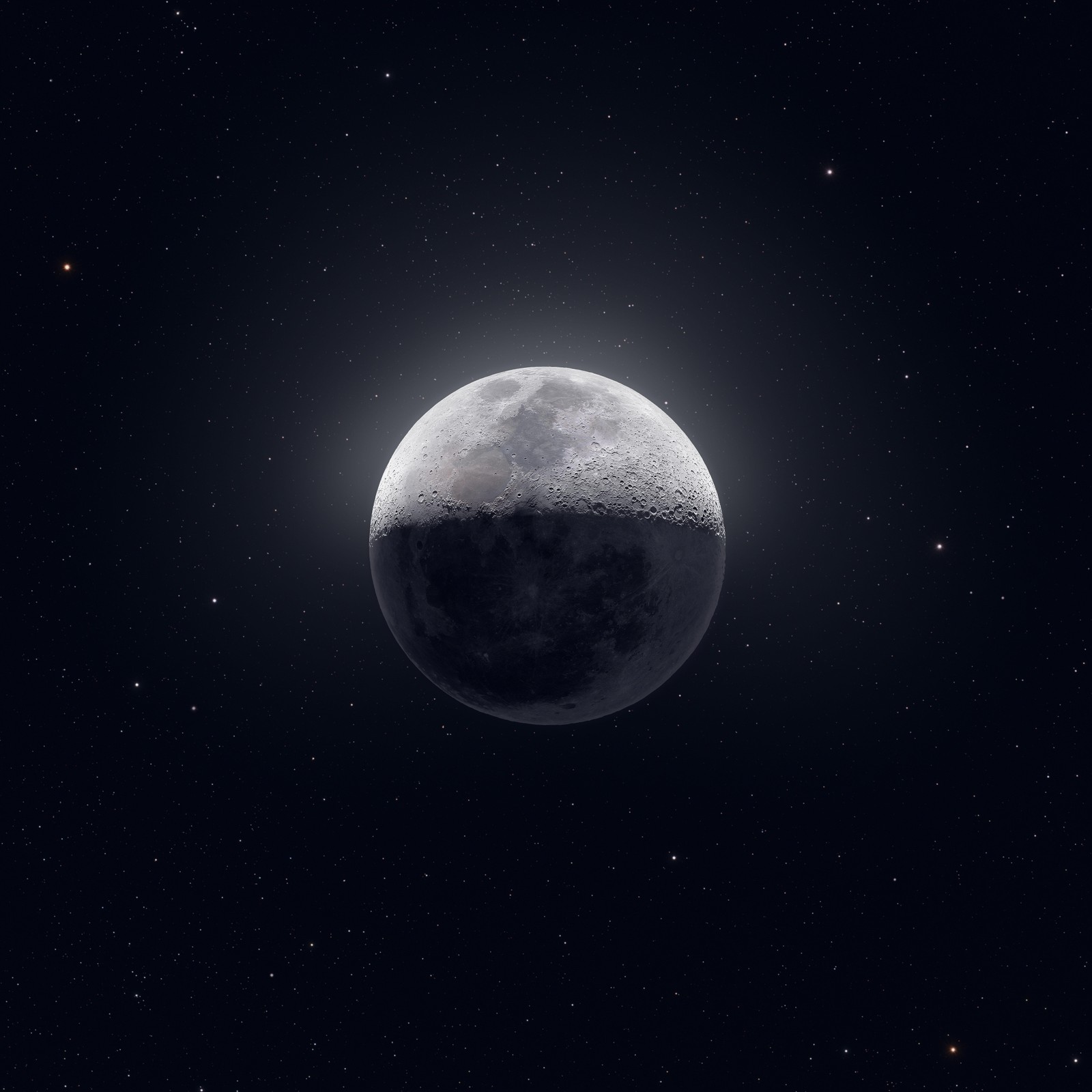 Un primer plano de una luna con una estrella de fondo (luna, estrellas, astrofotografía, fondo oscuro, 5k)