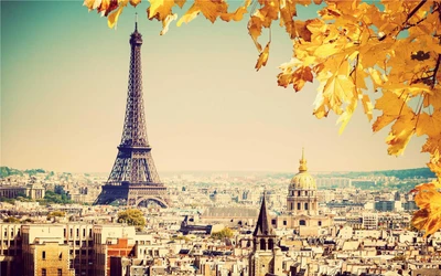 Paisagem urbana de outono de Paris com a Torre Eiffel e marcos históricos