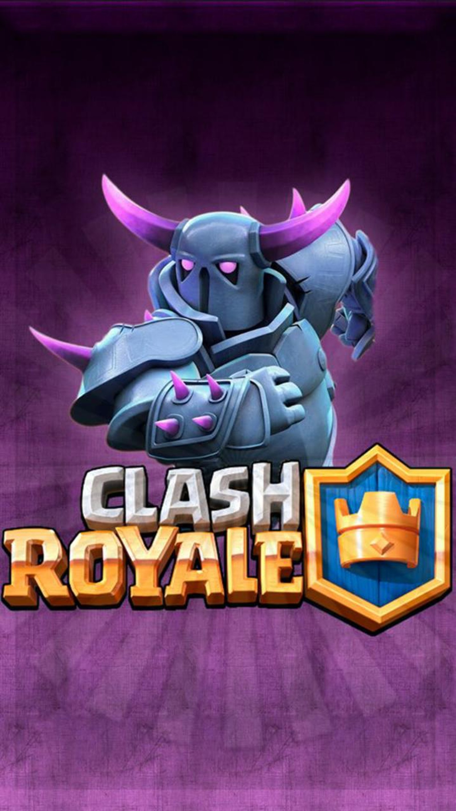 Logo do clash royale em um fundo roxo (conflito, jogos, pekka, royale)