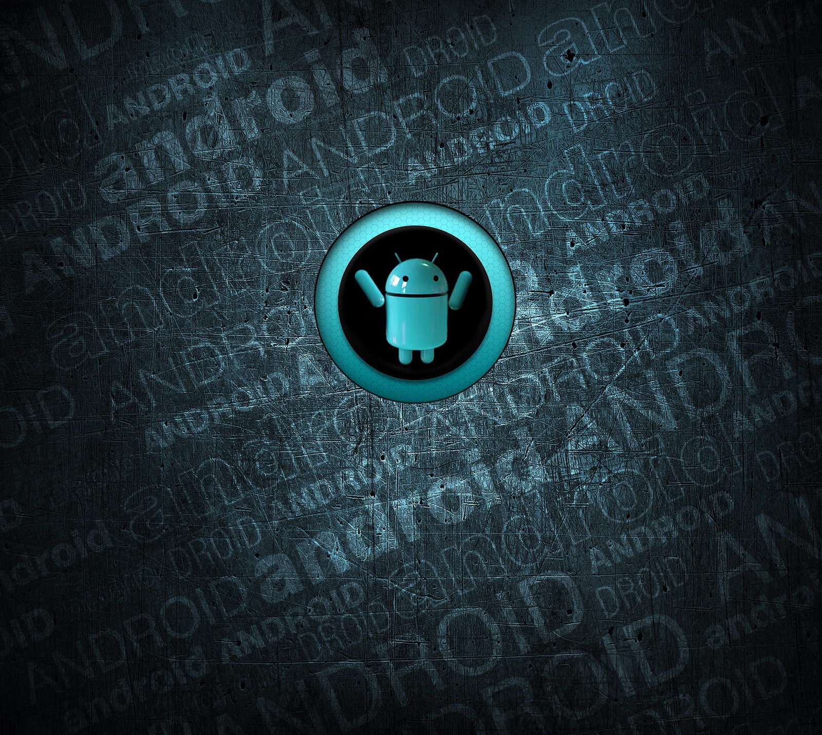 Un primer plano de un logo de android azul sobre un fondo negro (3d, android, mejor, genial, cian)