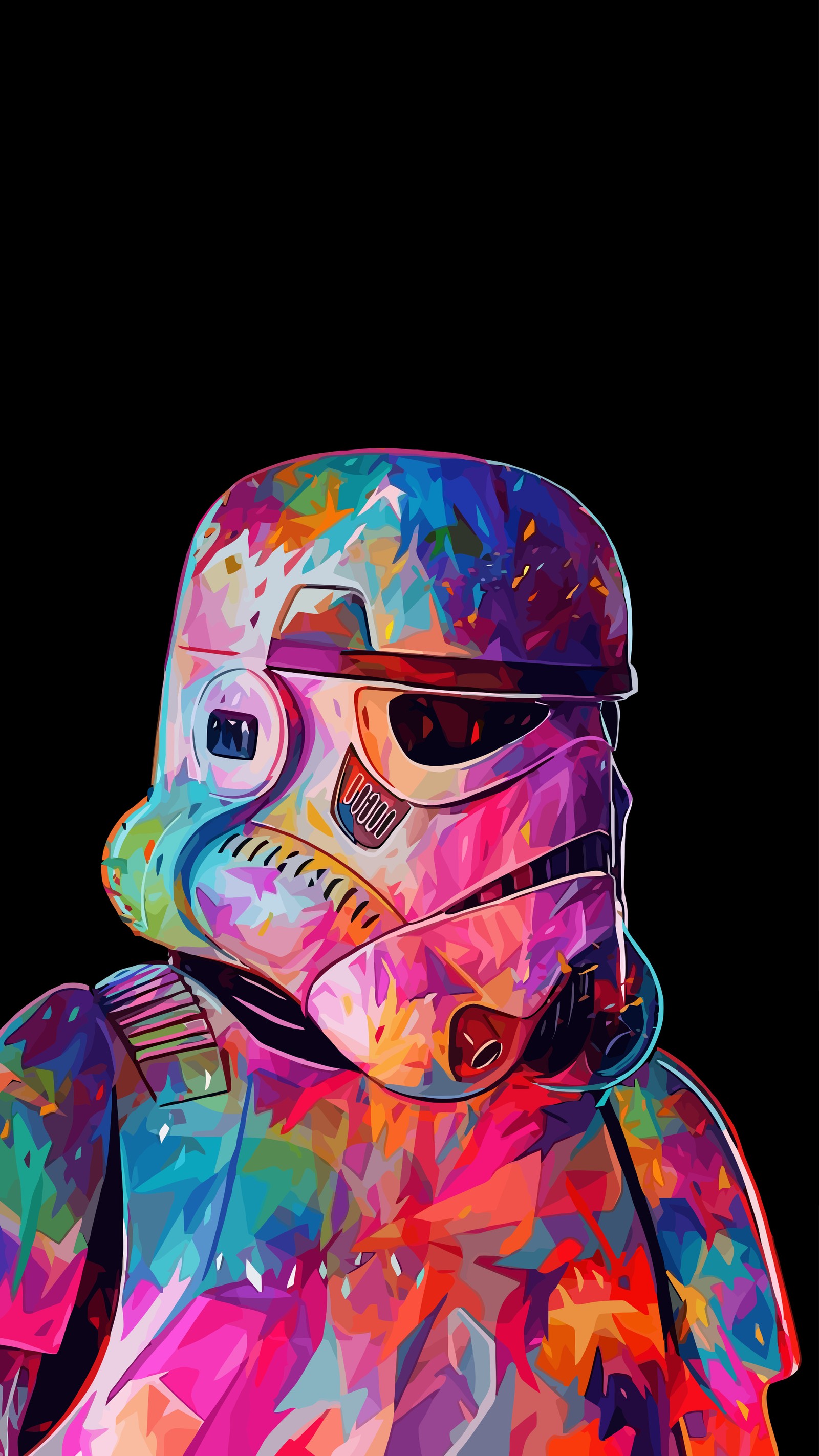 Um close em um stormtrooper de star wars com um fundo colorido (4k amoled, amoled, amoled 4k, preto, borda)