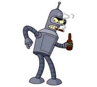 Bender de Futurama tenant une bière avec un cigare dans la bouche