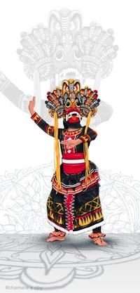 Danza tradicional de demonios de Sri Lanka con máscara ornamentada