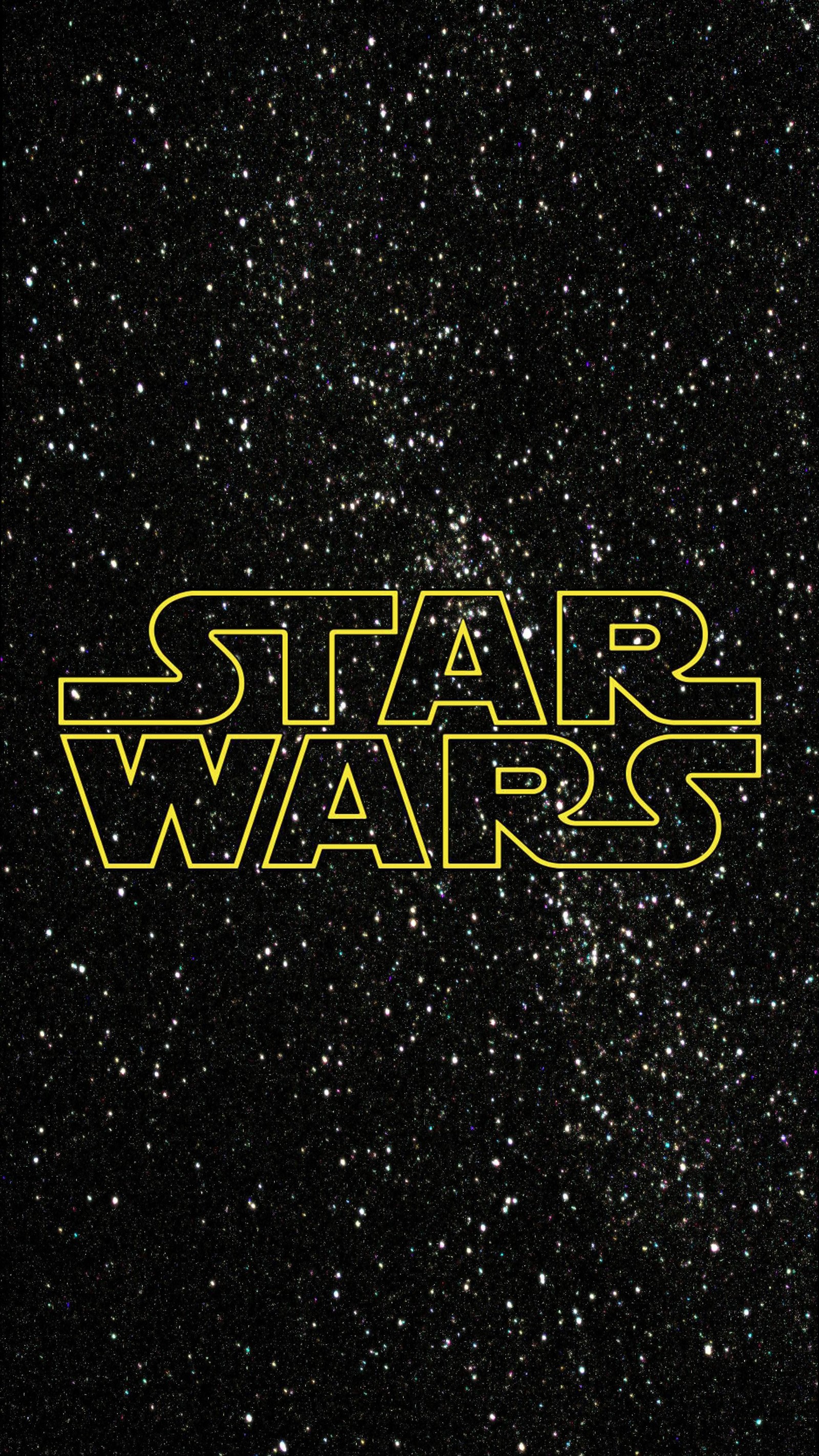 Logotipo de star wars em um fundo preto com estrelas (darth vader, disney, luke skywalker, estrela, star wars)