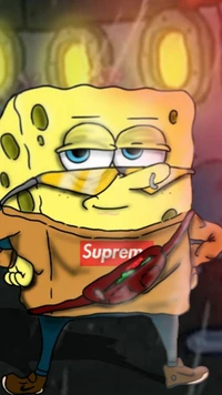 Urban Spongebob in Supreme Hoodie