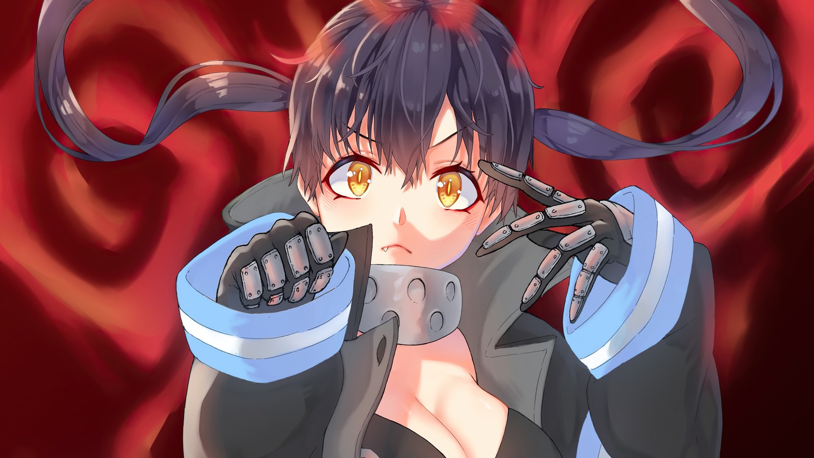 Anime, chica de anime, cabello negro, ojos, guantes, guantes, guantes, guantes, guantes (fire force, anime, enen no shouboutai, 炎炎ノ消防隊, tamaki kotatsu)