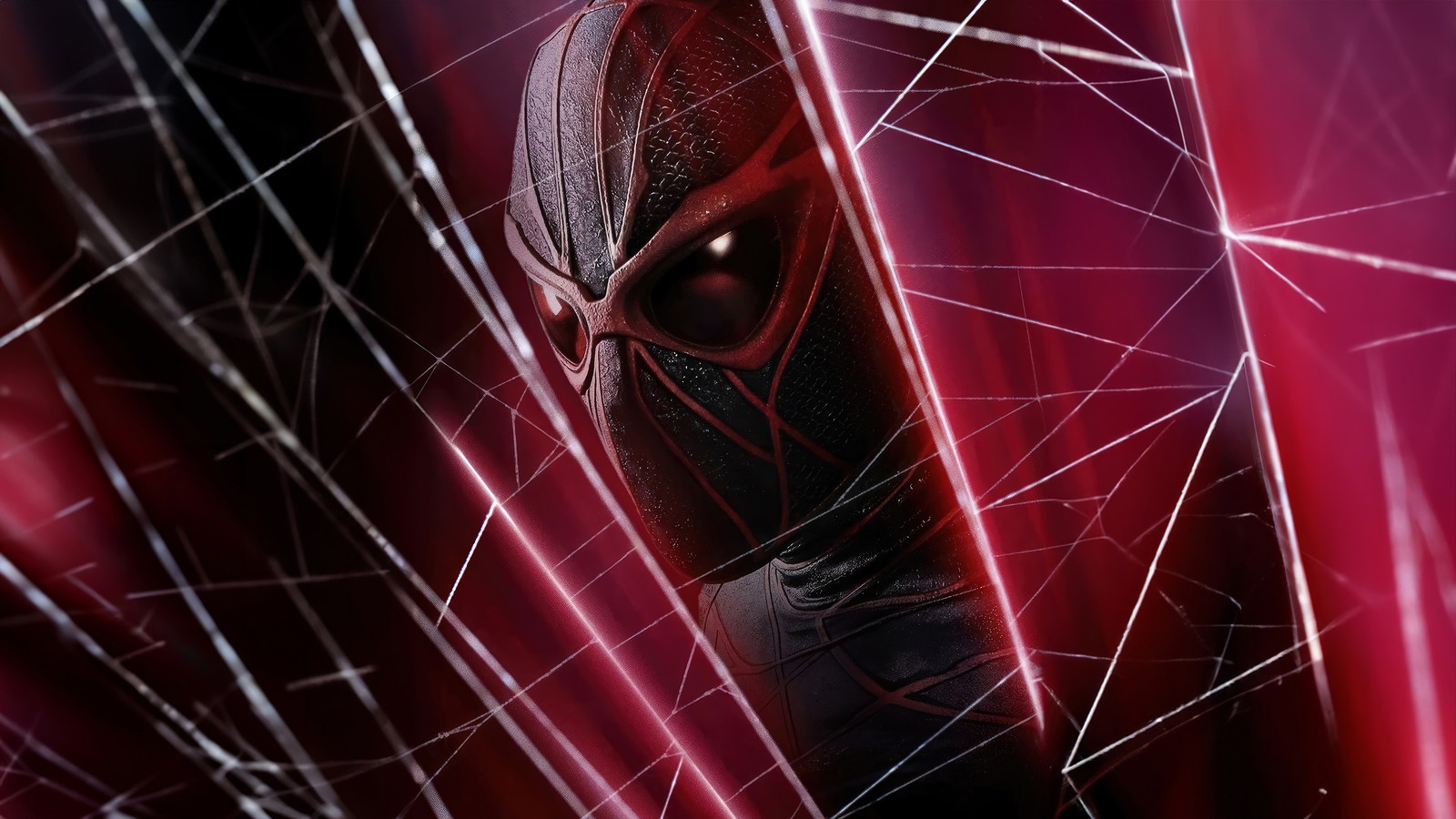 A close up of a spider - man in a mask with a web (madame web, movie, marvel, ezekiel sims)