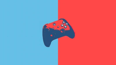 Minimalist Digital Art of an Xbox Controller Against a Split Blue and Red Background