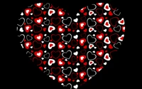 Colorful Heart Pattern Design in Red and White on Black Background