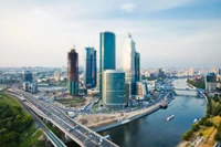 Moscow Skyline: A Vibrant Urban Metropolis with Skyscrapers and River Views