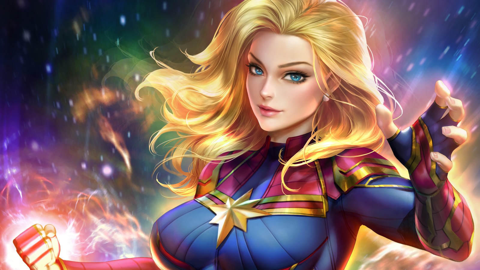 Capitana marvel es una superheroína con una espada y una capa (capitana marvel, captain marvel, marvel comics, cómics, hermoso)