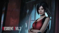 Ada Wong de Resident Evil 2 dans une pose frappante, portant sa robe rouge emblématique et une expression confiante.