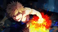 Katsuki Bakugo libera um poder explosivo em uma cena dinâmica de anime.