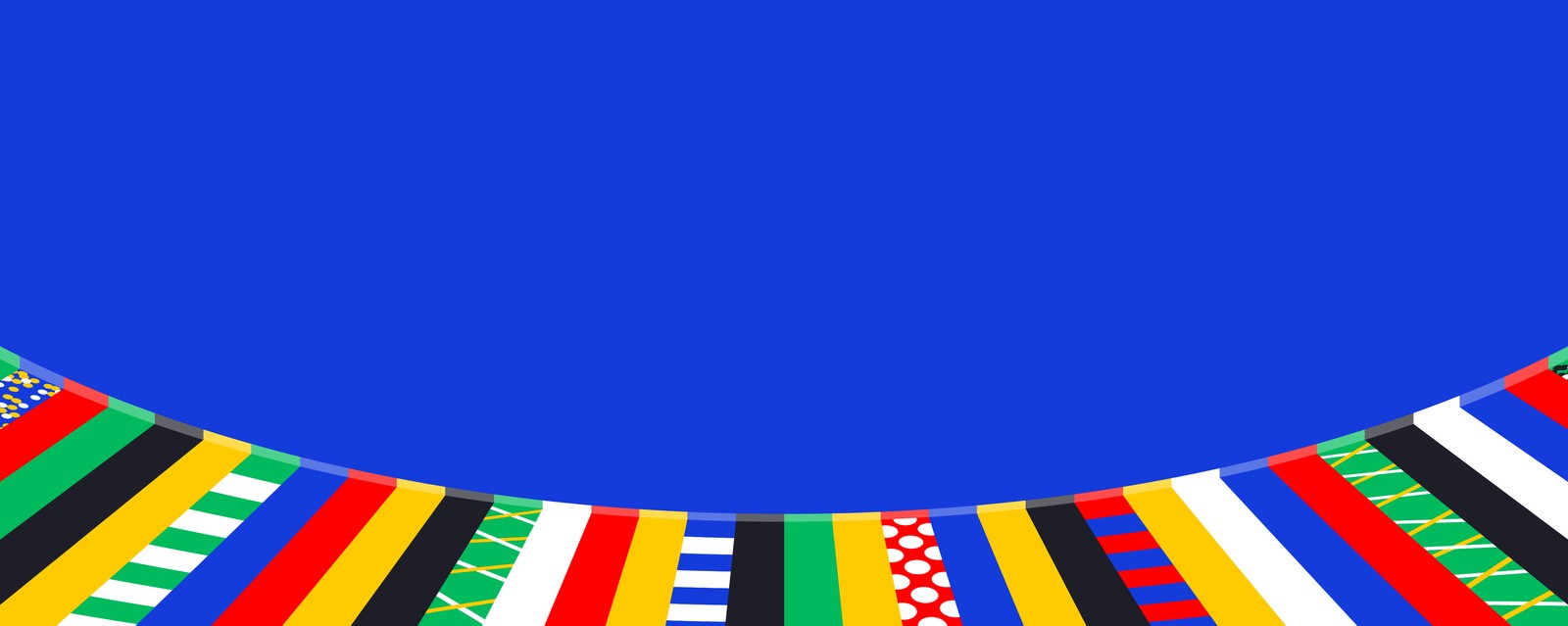 Hay muchas banderas de diferentes colores sobre un fondo azul (uefa euro, 2024, ultraancho, fondo azul, deportes)