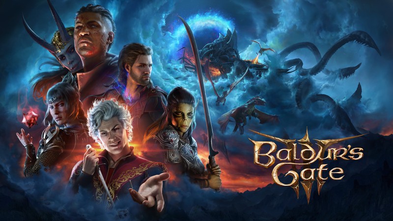 Обложка baldur's gate, игры с группой персонажей (baldurs gate iii, видеоигра, балдаurs gate 3, baldurs gate 3, персонажи)